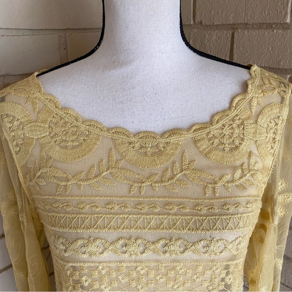 Sundance Buttery Yellow Embroidered Sheer Top Blouse Cottagecore Romantic Small - Picture 3 of 9